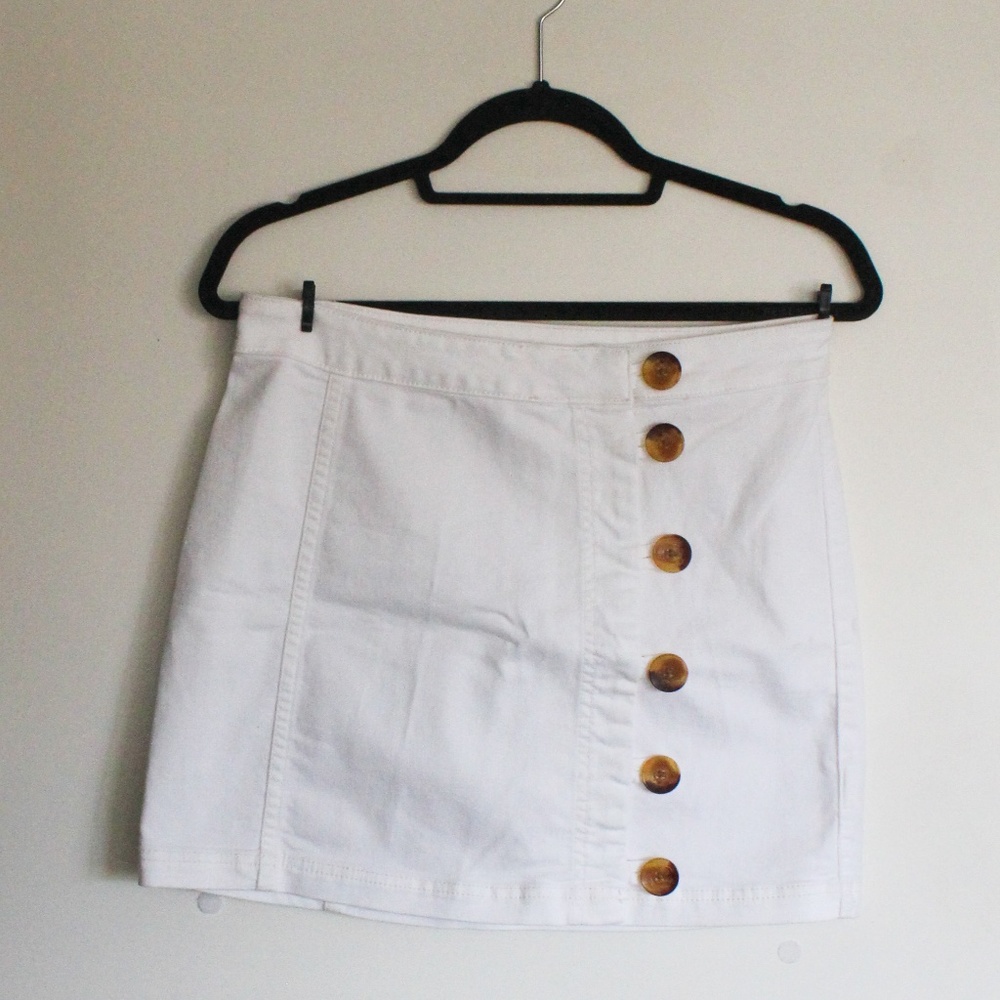 White Free People Denim Button Up Skirt